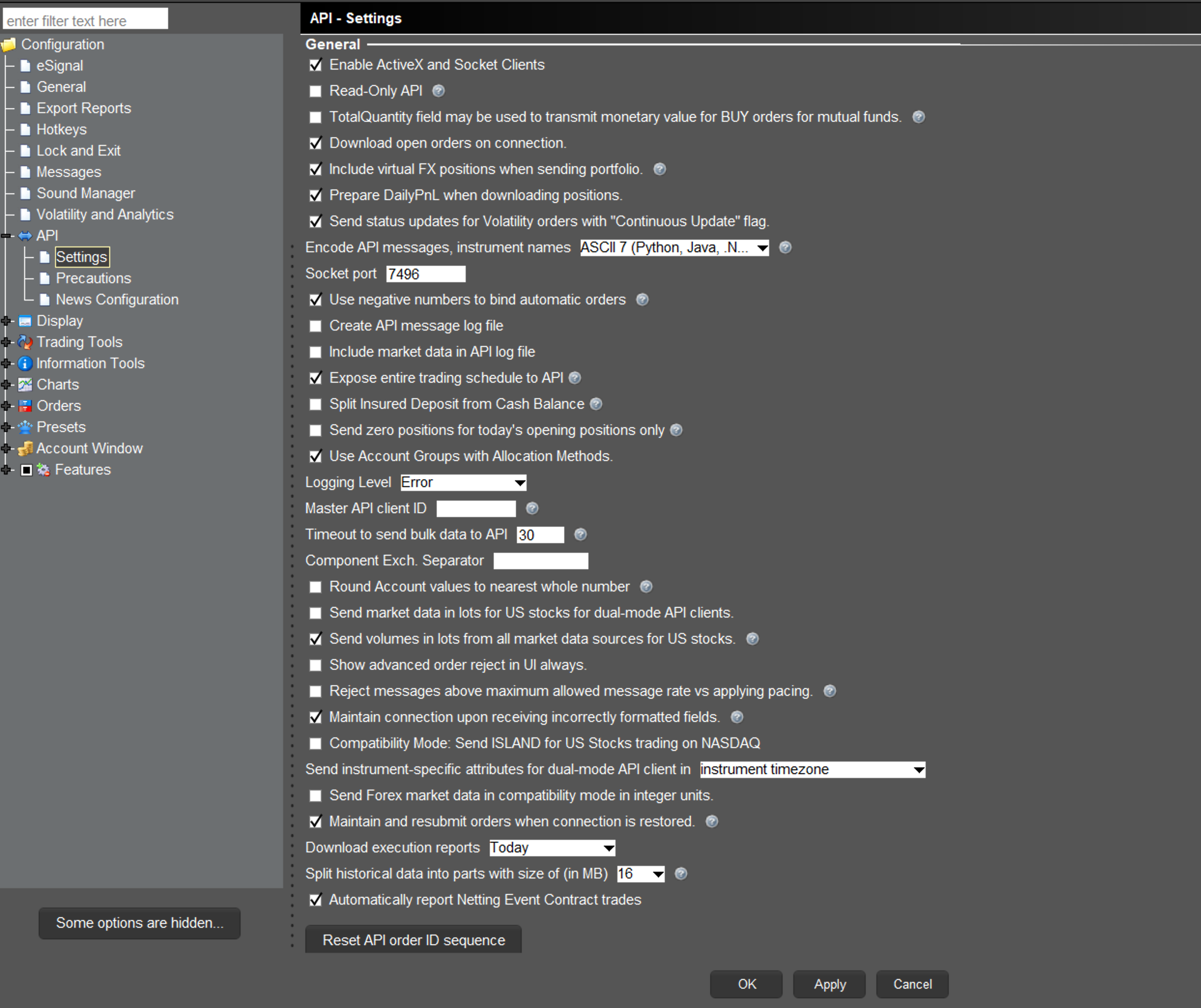 TWS API Settings