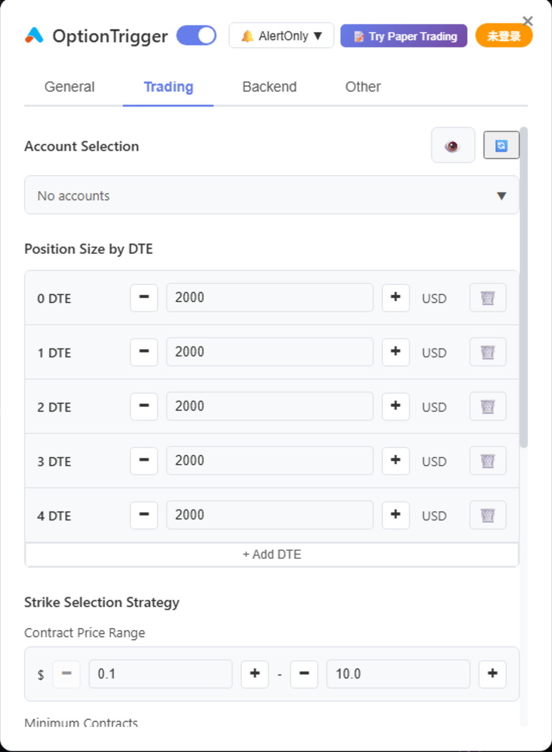 Global Settings - Trading 1