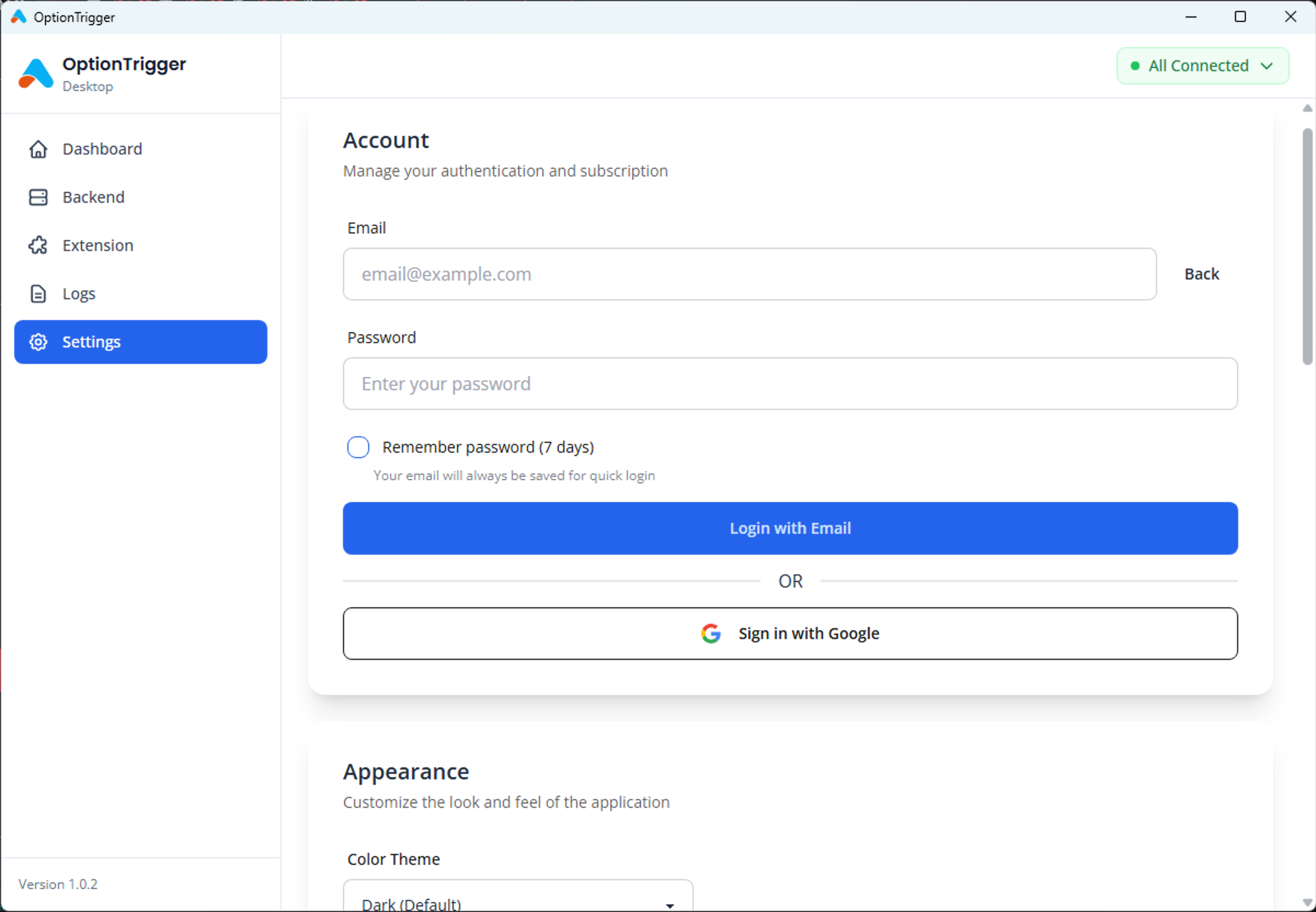 Login to OptionTrigger Desktop
