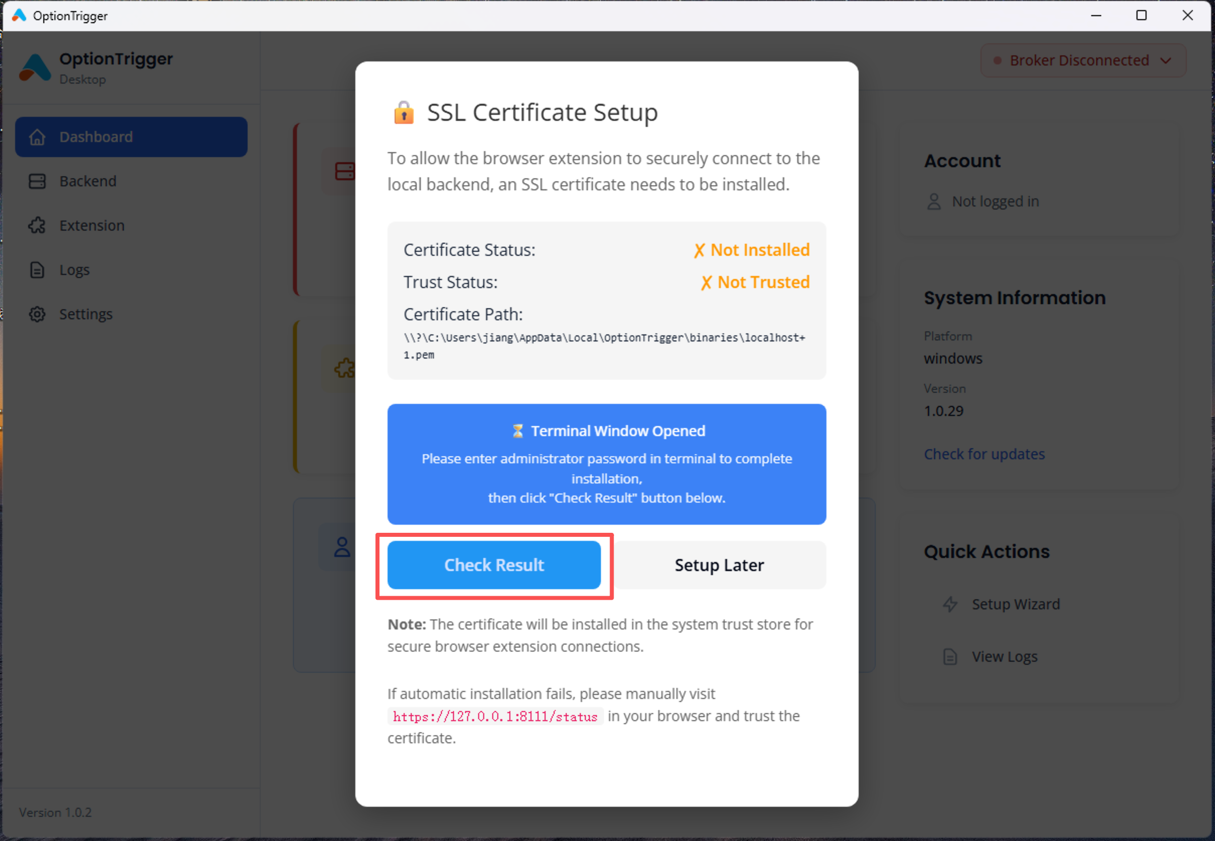 Check Certificate Installation Result